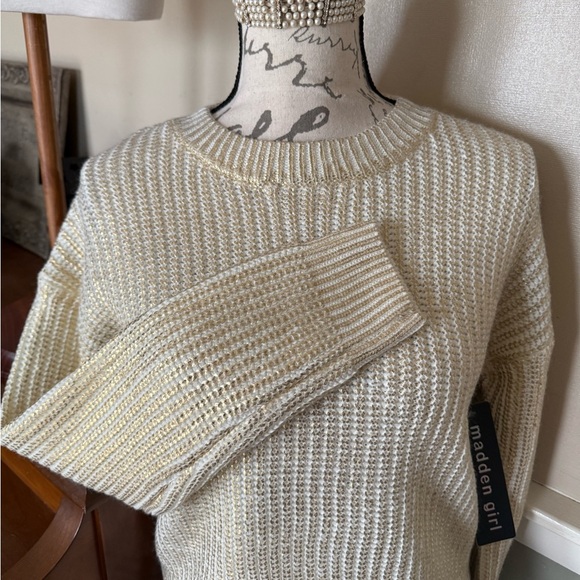 Madden Girl Cream and Gold Crew Neck Sweater 69.00 NWT - Picture 5 of 15